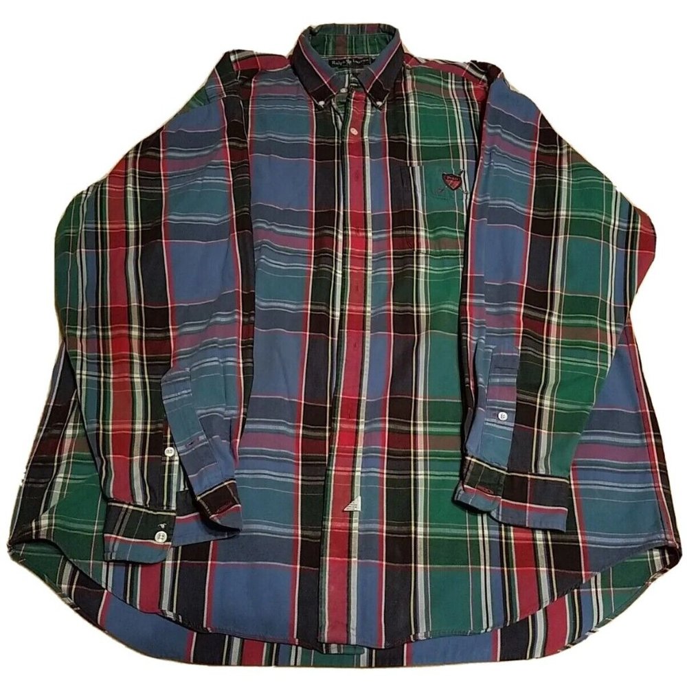 Ralph Lauren Men's Plaid Thick Flannel Button Up Long Sleeve 100% Cotton Large C